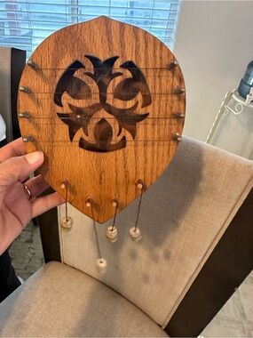 Source Unknown Brown Wood Tribal Wall Hanging with Dark Stencil